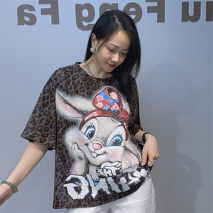 T-shirt d'été pour <span class=keywords><strong>femme</strong></span>, coupe ample, orné de strass thermocollés, décontracté, polyvalent, grande taille, tendance, doux - Product Image 2