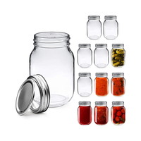 Bocal en verre vide de haute qualité de 16oz avec couvercles en métal pour le stockage des aliments à boire des fruits et légumes