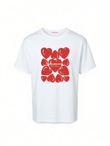 T-shirt da donna con scollo rotondo, manica corta, motivo a cuore, vestibilità ampia, casual, per tutte le stagioni, top in jersey stampato, materiale confortevole - Product Image 1