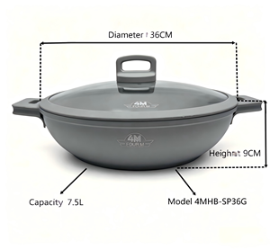 FOURM 36CM Casserole peu profonde antiadhésive avec revêtement en granit, en aluminium moulé sous pression, avec couvercle en verre, technologie allemande <span class=keywords><strong>Greblon</strong></span> C3, ustensiles de cuisine - Product Image 6