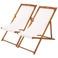 Chaise de plage pliante en bois massif de pin et bambou, personnalisable, portable, avec tissu blanc, pour l'extérieur