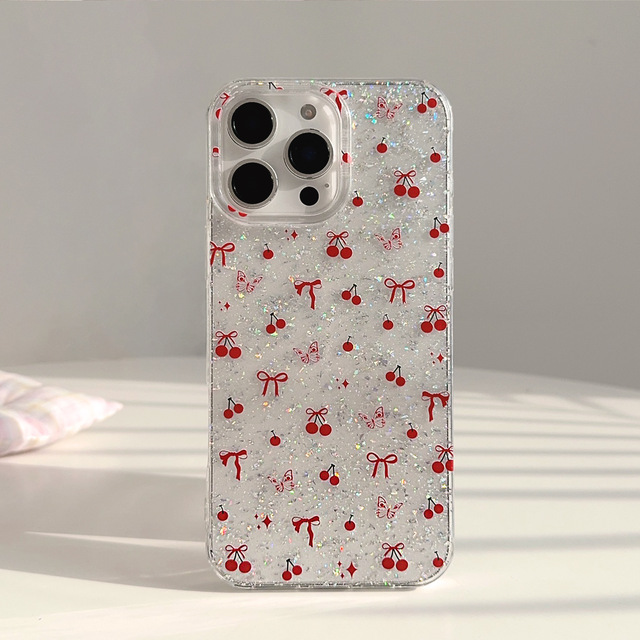Glitter Mobile Phone Case for Iphone 18 17 16 15 14 13 Plus Pro Max Bling Epoxy Girly Bow Design Shockproof Phone Case