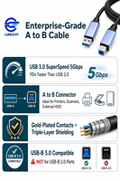 Câble USB 3.0 B LUNGKAY 5 Gbit/s SuperSpeed pour imprimante/scanner/transfer de données, disque dur externe/station d'accueil, longueur 1M-3M, OEM personnalisé