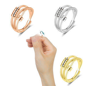 Anillo de Compromiso con Cuentas Giratorias de Piedras Preciosas, Diseño Moderno 2026, Chapado en Oro y Cobre, Joyería de Moda para Mujer - Product Image 3