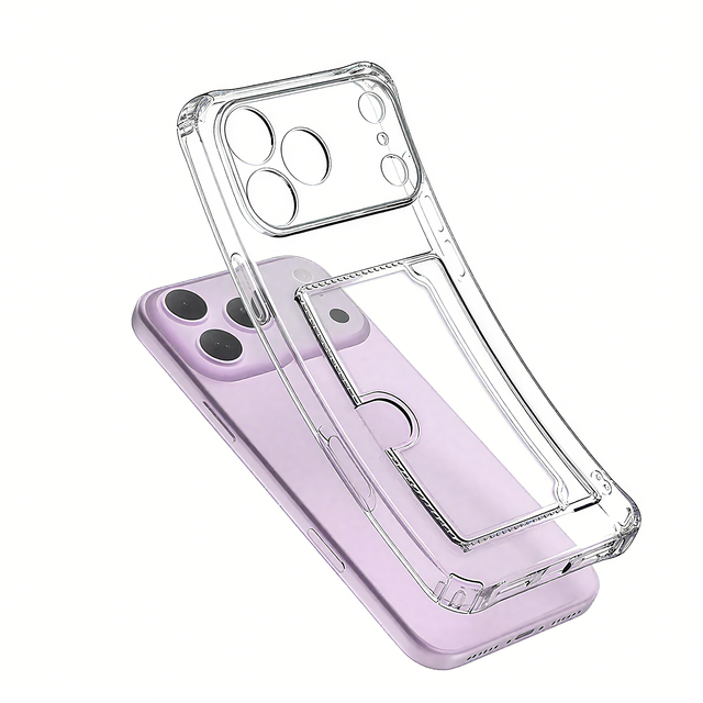 Dual SIM Slot Clear Card Holder TPU Phone Case for iPhone 11-16 Series Crystal Acrylic Transparent Colors