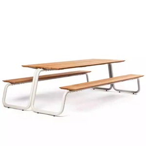 Ensemble table et banc de jardin en aluminium et teck, résistant aux intempéries, pour cour, balcon, parc - Product Image 5