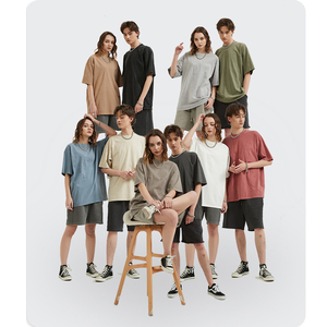 High Quality T-shirt 100 Cotton Mens Solid Color Vintage Washed Loose t Shirt Men Oversized - Product Image 1