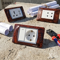 Interrupteurs muraux modulaires DIY SANSHE CE type 118 à grain de bois et prises de courant Schuko françaises et allemandes pour projets hôteliers et résidentiels de design