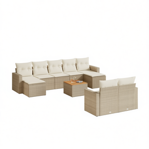 Conjunto de Sofá Modular de Jardín en Poliratán Beige con Patas Ajustables, Muebles de Exterior para 6 Personas, Diseño Contemporáneo - Product Image 1