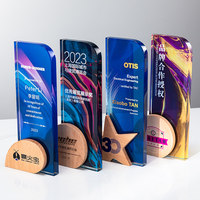 Trophée en cristal coloré, étoile à cinq branches en bois massif, goutte d'eau, personnalisable, pour réunions annuelles des entreprises d'assurance