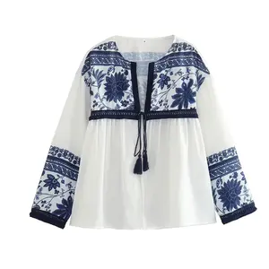 TAOP&ZA 2023 summer new print white fine sling print corset elegant all-match top tassel women's clothing 47068630 47098629