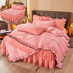 <b>Comforter</b> Bed Sheets and Skirt Bed <b>Set</b> Home Full Size Lace Velvet Embroidery Bedding <b>Set</b> Bedspread Bed Cover - Product Image 6