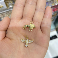 Pendentif élégant en laiton doré, motif lion et oiseau scintillant, pour la création de bijoux DIY