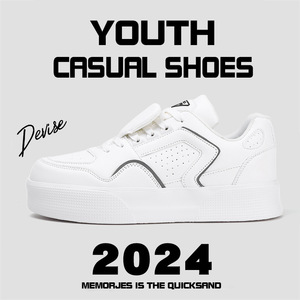Baskets plateforme blanches pour hommes, bout rond, lacets, tige synthétique, semelle extérieure en caoutchouc, chaussures de marche confortables, taille 46 47 - Product Image 5