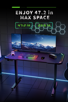 Bureau de jeu AOR avec cadre en aluminium, moteur caché, levage automatique, design extensible et refroidissant, table de bureau commerciale moderne RGB