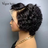 Perruque Courte Pixie en Gros, Perruque Frontale en Dentelle Sans Colle 13x4, Perruques Bouclées en Cheveux Humains Vierges Naturels pour Femmes Noires