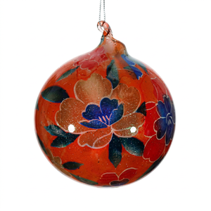 Adorno Navideño de Papel Maché Hecho a Mano, Diseño Floral Pintado a Mano en Naranja, Impermeable, Resistente a los Golpes, Ecológico - Product Image 1