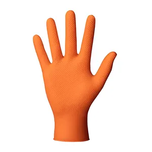 Guantes desechables de nitrilo, sin polvo, para industria alimentaria, naranja, diamante