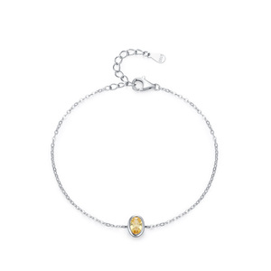 Pulsera de Cadena de Plata de Ley S925 con Ámbar de Corte Ovalado y Circonita Amarilla, Regalo de San Valentín para Mujer, Versión de Cobre Personalizable - Product Image 1