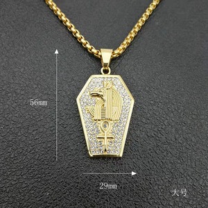 Western Hip Hop Jewelry <b>Titanium</b> Steel Gold Plated Anubis Pendant Necklace With Diamond Inlay Hexagon Shape Gift - Product Image 4