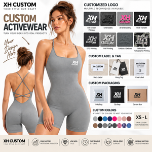 Custom Women Seamless Yoga <b>Jumpsuit</b> 92% Nylon 8% Spandex Scrunch Butt <b>Workout</b> Romper Gym Fitness Activewear Double Layer Strap - Product Image 3
