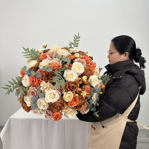 Boule de fleurs artificielles en soie de haute qualité, réaliste, romantique, moderne, tons terreux, centre de table de mariage, taille personnalisable - Product Image 3