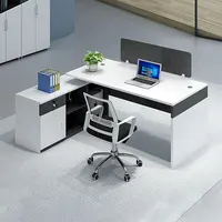 Ensemble de bureau modulaire en L blanc de luxe en bois convertible pour 4 personnes, table de direction et poste informatique pour personnel