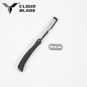 Rasoir droit de haute qualité CLOUD avec 5 lames, manche noir, support de lame en acier inoxydable, conçu pour les barbiers et le rasage - Product Image 5