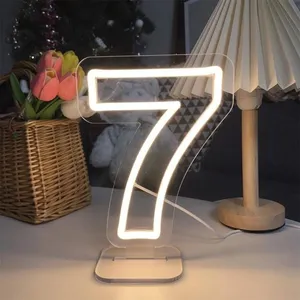 Nomor 7 LED tanda Neon, Custom nomor pernikahan Neon LED lampu akrilik dekorasi rumah kamar lampu malam tanda hadiah Natal