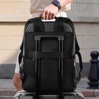 Sac à dos professionnel en cuir pleine fleur noir 15,6 pouces avec plusieurs compartiments pour ordinateur portable et voyage