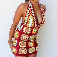 Ensemble d'été à manches courtes en tricot 2 deux pièces rouge Beach Party pour les femmes Crochet Maxi Dress