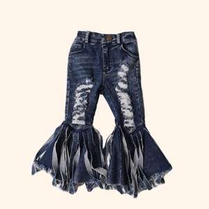 Pantalones de Mezclilla de Alta Calidad para Niñas, Pantalones Acampanados con Borlas y Agujeros, Estilo Boutique - Product Image 4