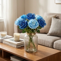 Rose artificielle exclusive scintillante faite à la main, en poudre d'or et cristal, fleurs bleues Enchantress, fleurs rouges artificielles, Saint-Valentin