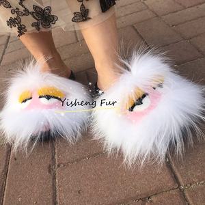 Nouveau design populaire <span class=keywords><strong>sandales</strong></span> en fourrure de monstre renard multicolore pantoufles pour styles d'yeux de femmes - Product Image 6