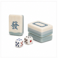 Fichas de Mahjong de Acrílico de Doble Capa, Tema de Olas Oceánicas, Reverso Verde Espuma de Mar, Diseño de Olas Tradicional, Acabado Brillante