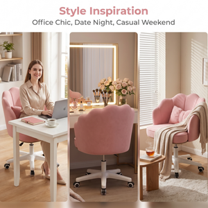 Silla de Escritorio Moderna de Terciopelo con Respaldo en Forma de Pétalo, Giratoria, Cómoda, para Sala de Estar, Hotel, Oficina en Casa, Manicura - Product Image 3