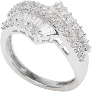 Anillo de plata de ley 925 con diamantes blancos naturales, corte redondo y baguette, para mujer, talla 9 - Product Image 2