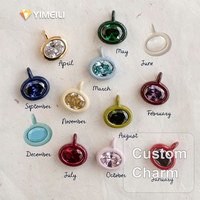 Pendentif YML& en laiton avec pierre de naissance de décembre, bordure émaillée colorée, serti clos, ovale, avec diamant, breloque DIY pour anniversaire