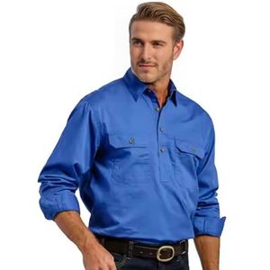 <span class=keywords><strong>Chemise</strong></span> de travail décontractée pour homme 100 % <span class=keywords><strong>coton</strong></span>, demi-boutonnée, en sergé, style délavé durable, infroissable, pour le printemps - Product Image 4