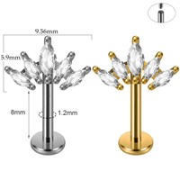 Boucle d'oreille en acier inoxydable avec zircon, 16G, nouvelle, pour le tragus, le cartilage, clous à visser, barre interne filetée, piercing corporel