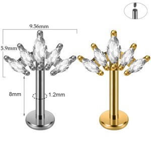 Pendiente de Cartílago de Oreja de 16G, Nuevo, de Acero Inoxidable con Zirconia, Tipo Corona, con Rosca Interna, Joyería para <span class=keywords><strong>Piercing</strong></span> Corporal - Product Image 2