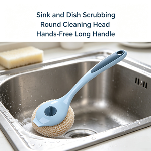 <b>Long</b> <b>Handle</b> Dish Brush PP Fiber Pot Scrubber Handheld Kitchen Cleaning Brush with Replaceable <b>Sponge</b> Head - Product Image 2