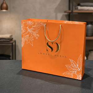 Premium Matte <b>Orange</b> Shopping Bags with Custom Logo Gold Foil and Twisted Rope Handles for Fashion and Gift Packaging - Product Image 2
