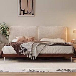 Elephant Ear <b>Bed</b> Chenille Fabric Upholstered Solid Wood <b>Double</b> <b>Bed</b> With <b>Folded</b> Edges Master Bedroom Vintage Style - Product Image 4