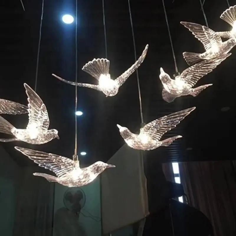 Nordic Flying Bird Pendant Light Creative Ceiling Decor Glass Hotel Restaurant Art Shop Decoration LED Hanging Lamp