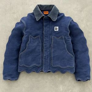 Джинсовая куртка на заказ, дизайнерская куртка с эффектом кислотной стирки, мужская куртка с волнистым краем, синяя джинсовая куртка, плотная термоизоляционная повседневная хлопковая куртка - Product Image 2