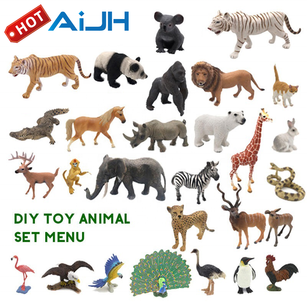 AiJH Vente en gros de figurines personnalisées en PVC massif Animaux sauvages Animaux de zoo d'apprentissage Figurines réalistes Toutes sortes d'animaux Jouets Modèles