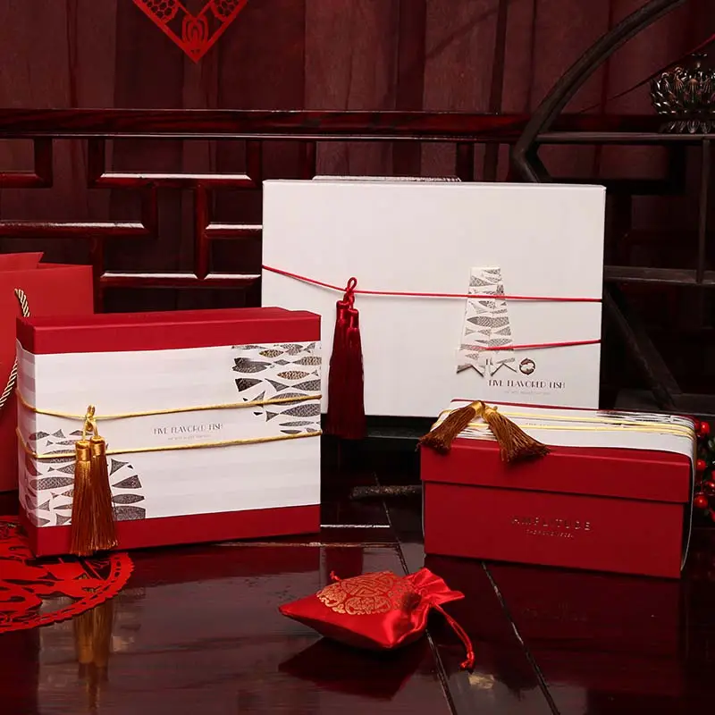 Coffret à thé imprimé à pampilles rouges, boîte en papier de Style chinois, boîte cadeau recyclable