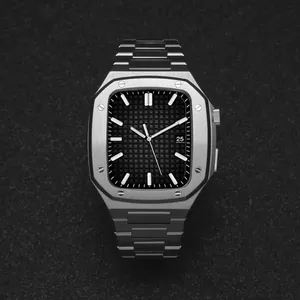 Yeni özel kabul düşük MOQ paslanmaz çelik lüks izle vaka Apple serisi için 4/5/6 paslanmaz çelik Apple watch Case askı