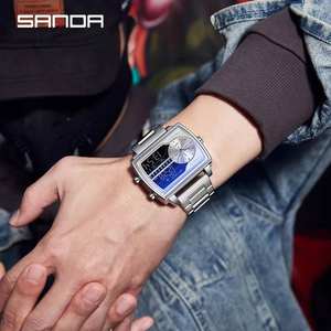 Hot Sale SANDA 6163 Fashion Popular Creative Large Dial <b>Watch</b> Business Multifunctional Dual Display Quartz Electronic <b>Watch</b> 2025 - Product Image 2